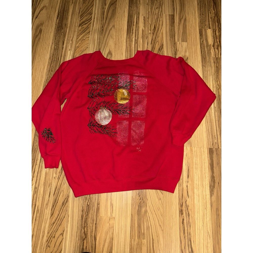 Vintage Hanes XL Red Puffy Paint Christmas Crewneck Sweatshirt Ugly Ornaments